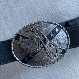 Nocona Belt Buckle Leather Belt Size 38 Western Wear Motorcycle Bike Southern